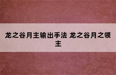 龙之谷月主输出手法 龙之谷月之领主